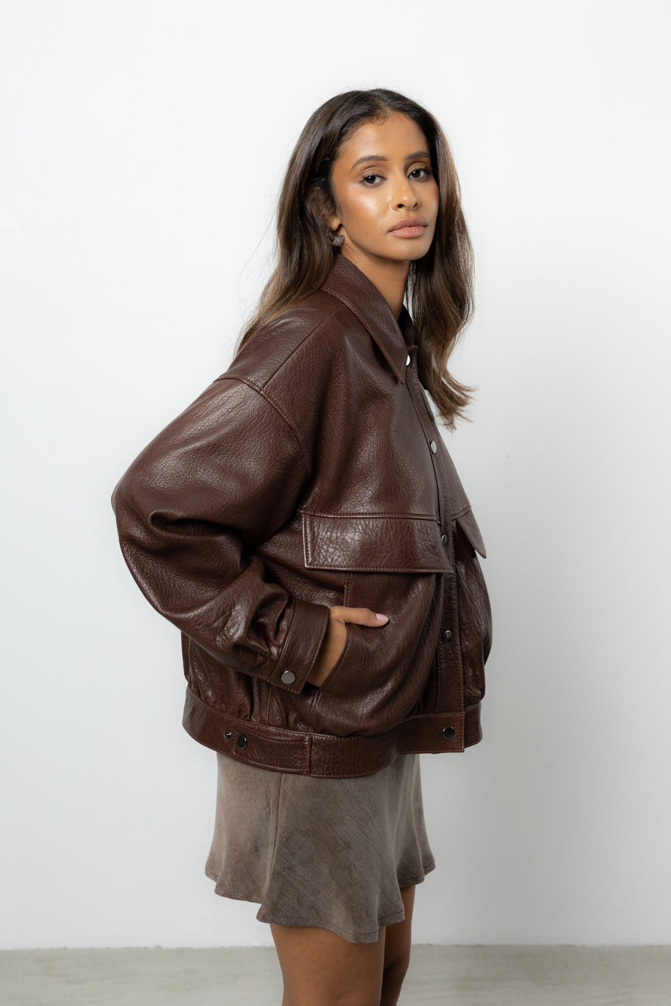 Kurtka Loara Leather Brown Petite PREMIUM LIMITED