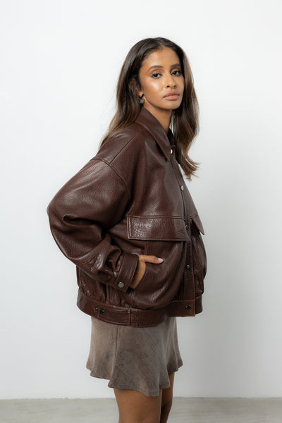 Kurtka Loara Leather Brown Petite PREMIUM LIMITED