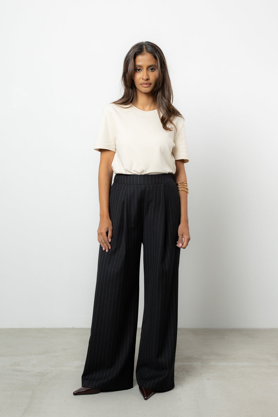 Spodnie Dilas Black Stripes Wool Petite