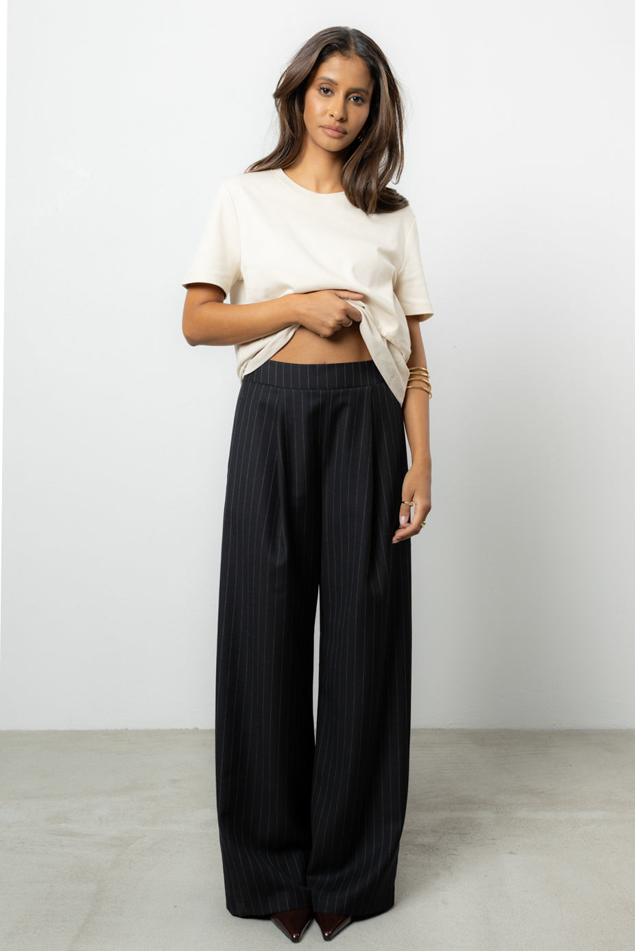 Spodnie Dilas Black Stripes Wool Petite