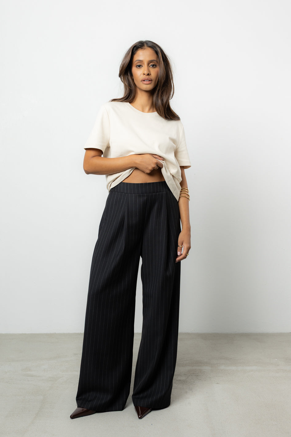 Spodnie Dilas Black Stripes Wool Petite