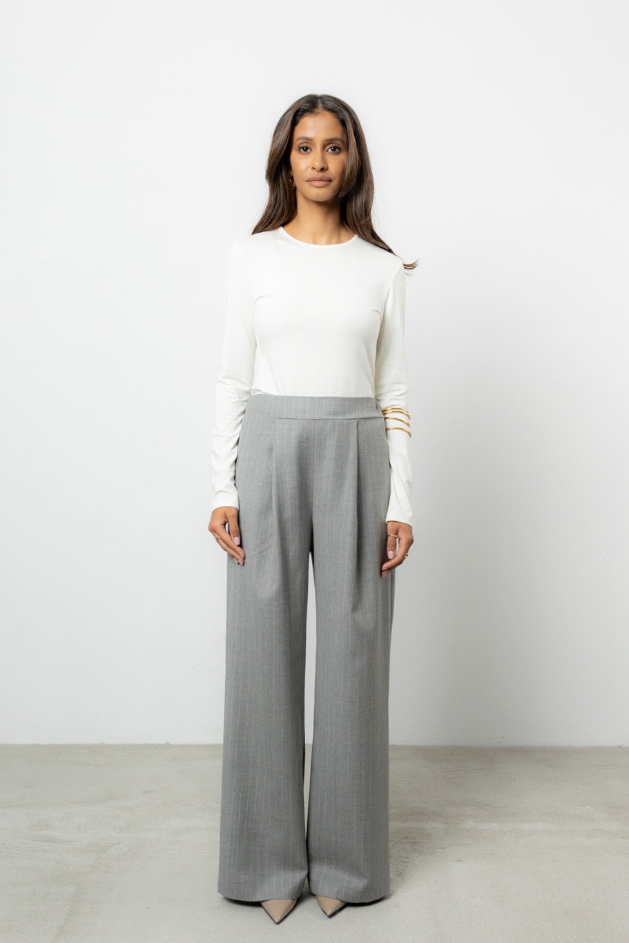 Spodnie Dilas Grey Stripes Wool Petite