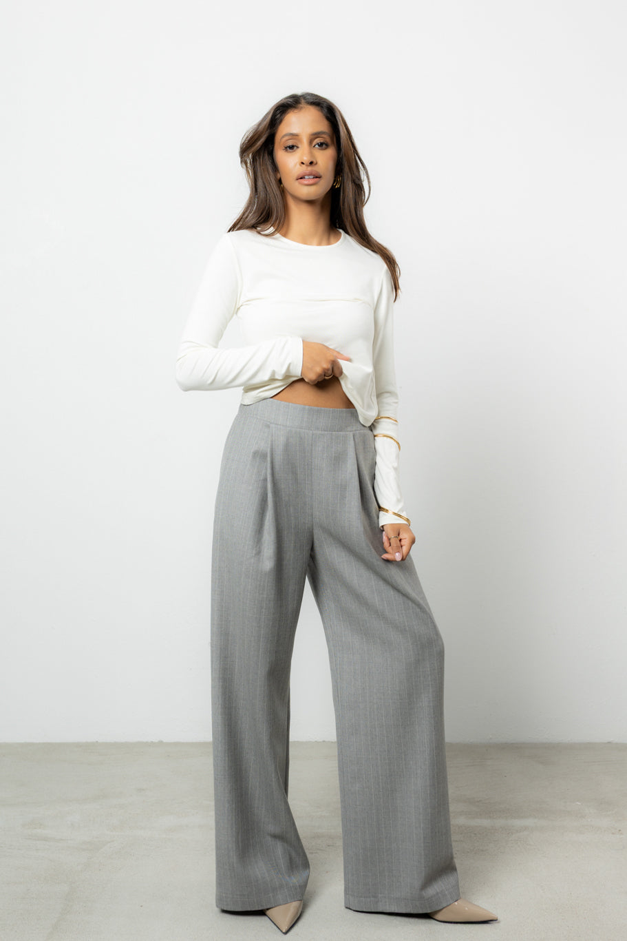 Spodnie Dilas Grey Stripes Wool Petite