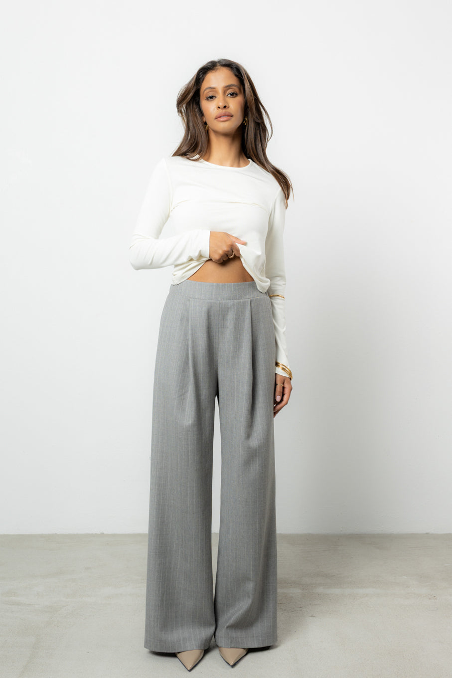 Spodnie Dilas Grey Stripes Wool Petite