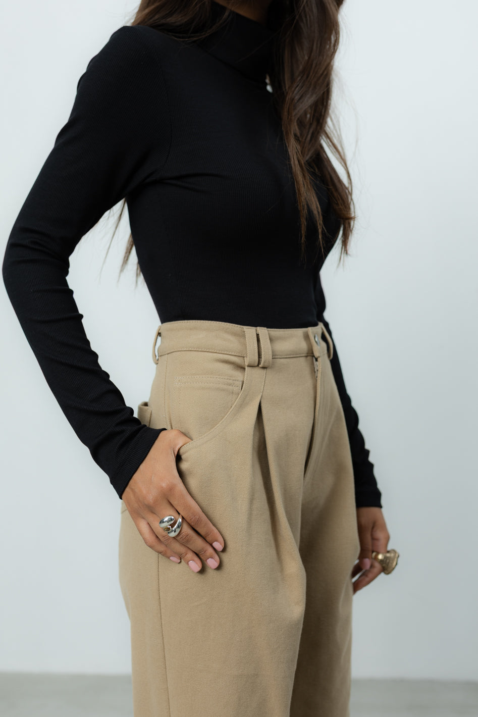 Spodnie Barrel Beige Petite