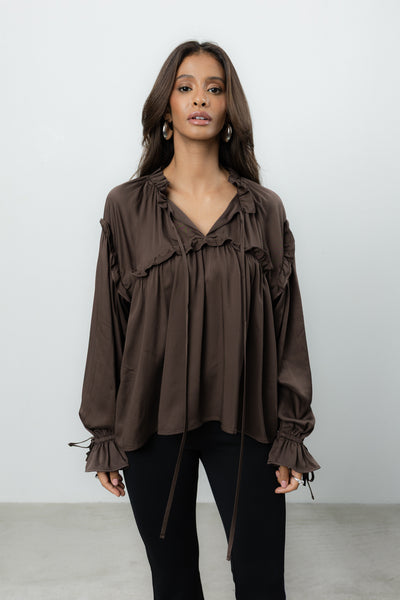 Bluzka Venti Brown Satin Petite