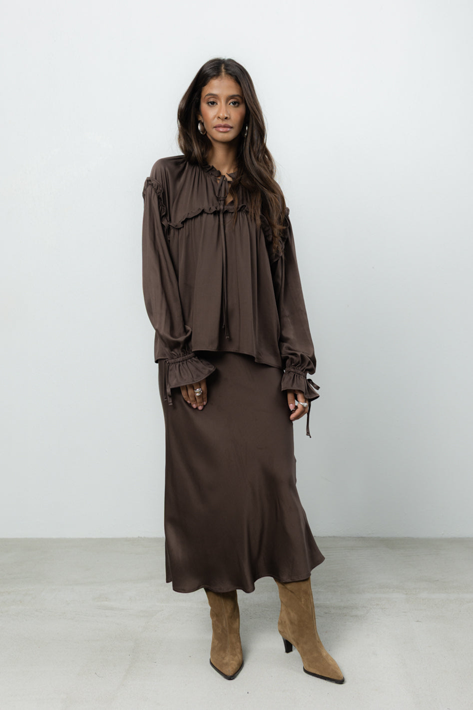 Bluzka Venti Brown Satin Petite