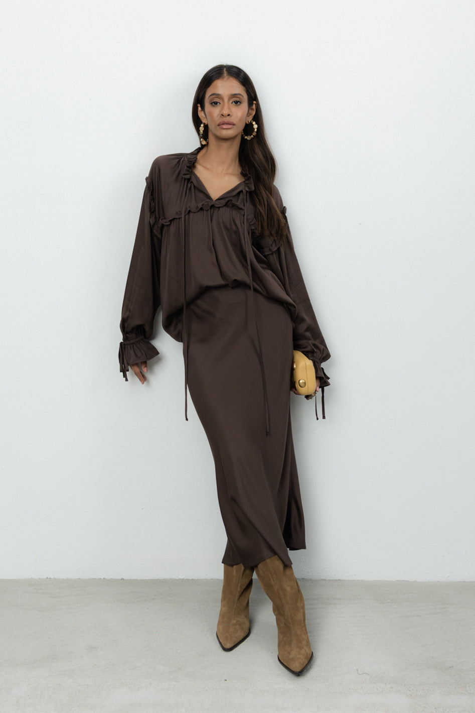 Bluzka Venti Brown Satin Petite