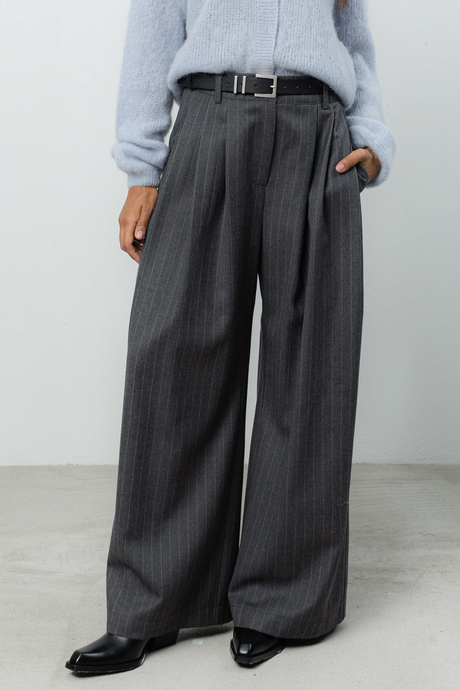 Spodnie Sage Grey Stripes Wool Petite