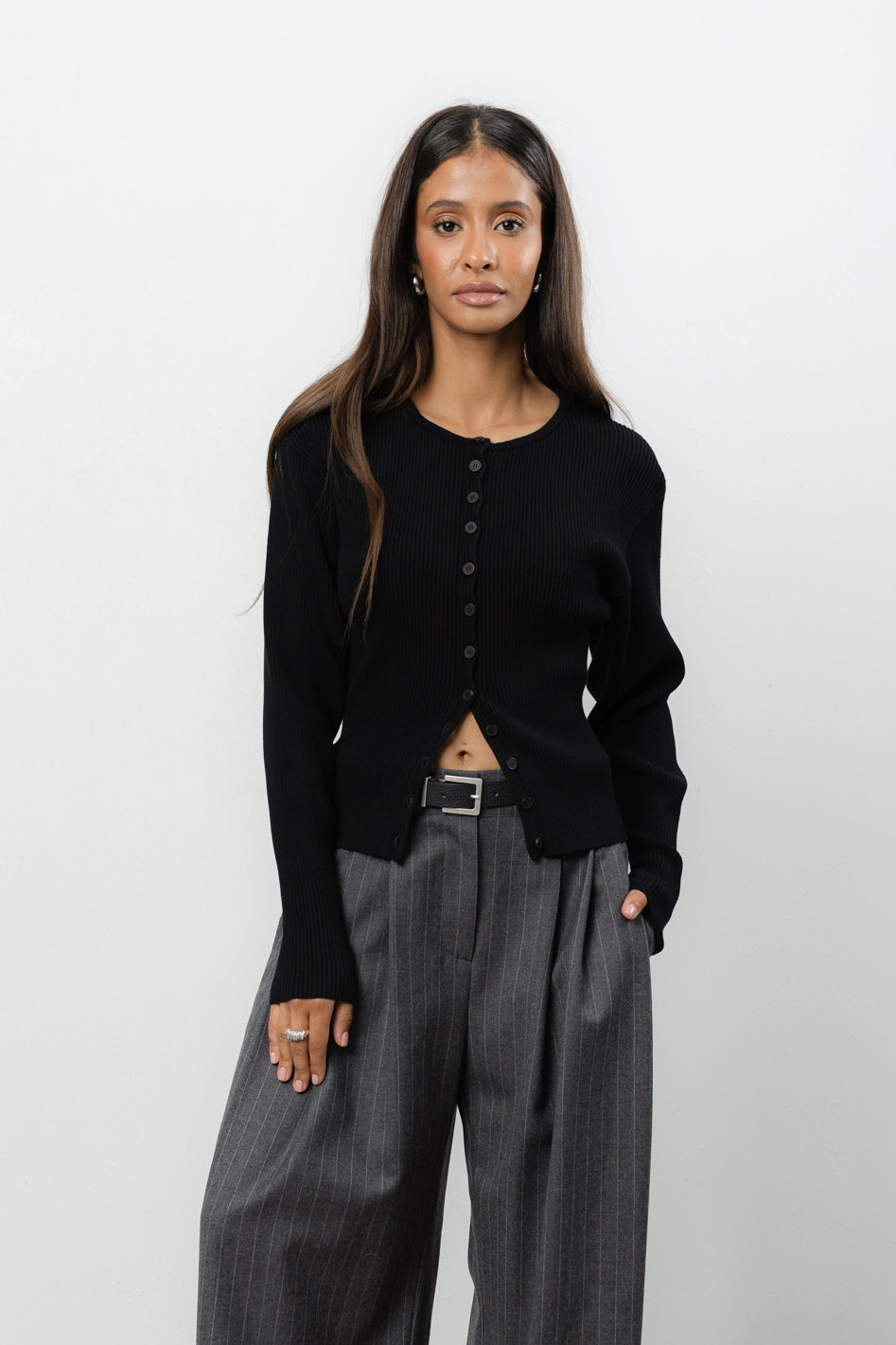 Spodnie Sage Grey Stripes Wool Petite