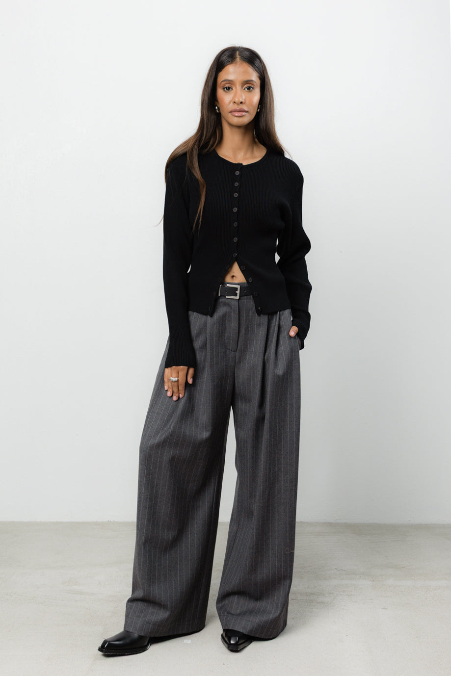 Spodnie Sage Grey Stripes Wool Petite