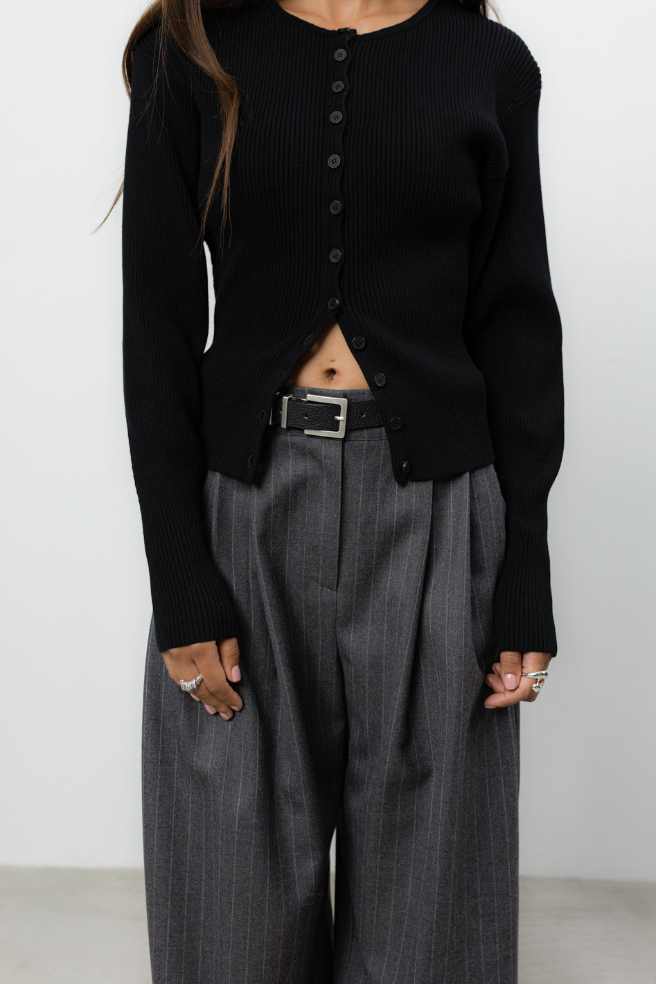 Spodnie Sage Grey Stripes Wool Petite