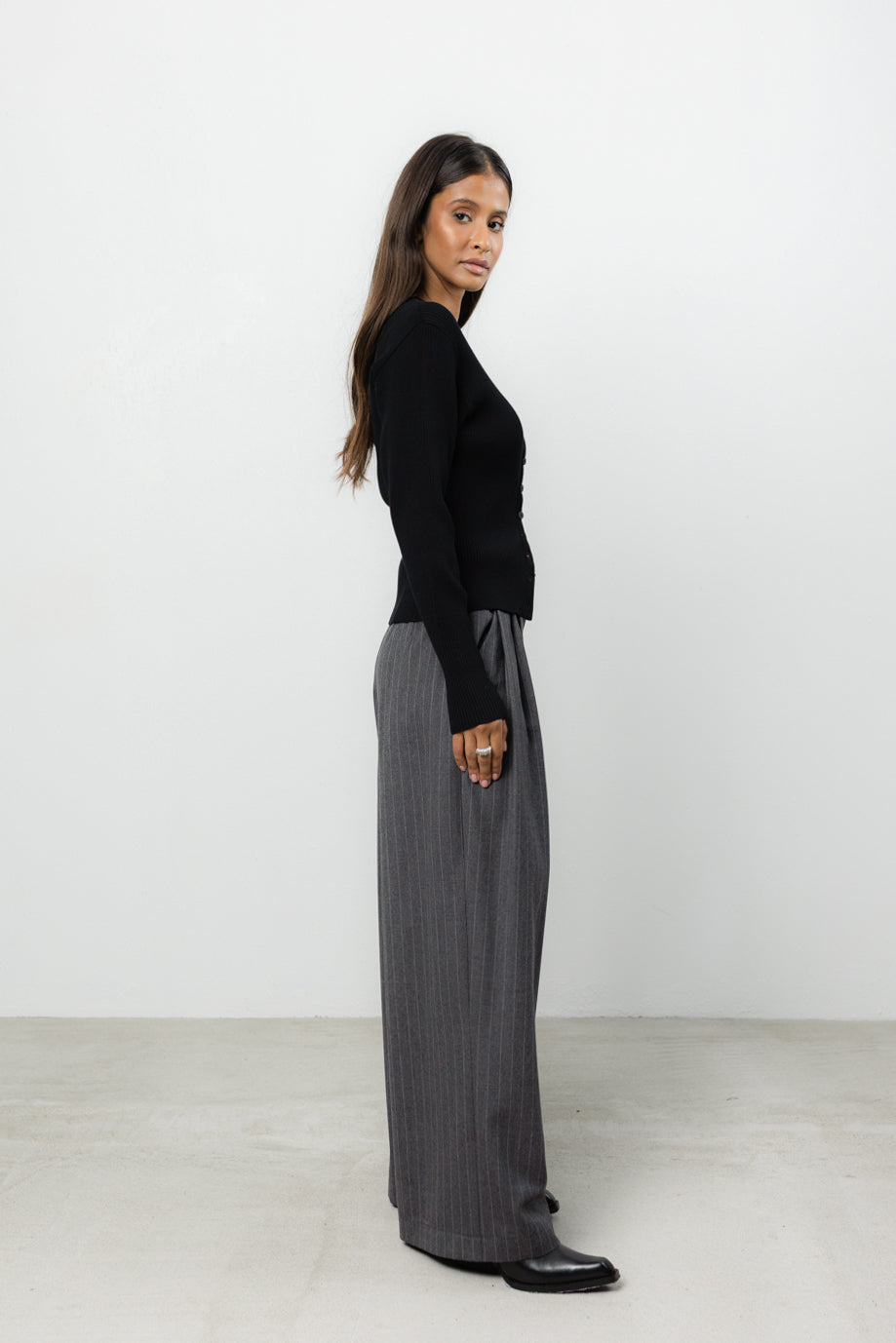 Spodnie Sage Grey Stripes Wool Petite