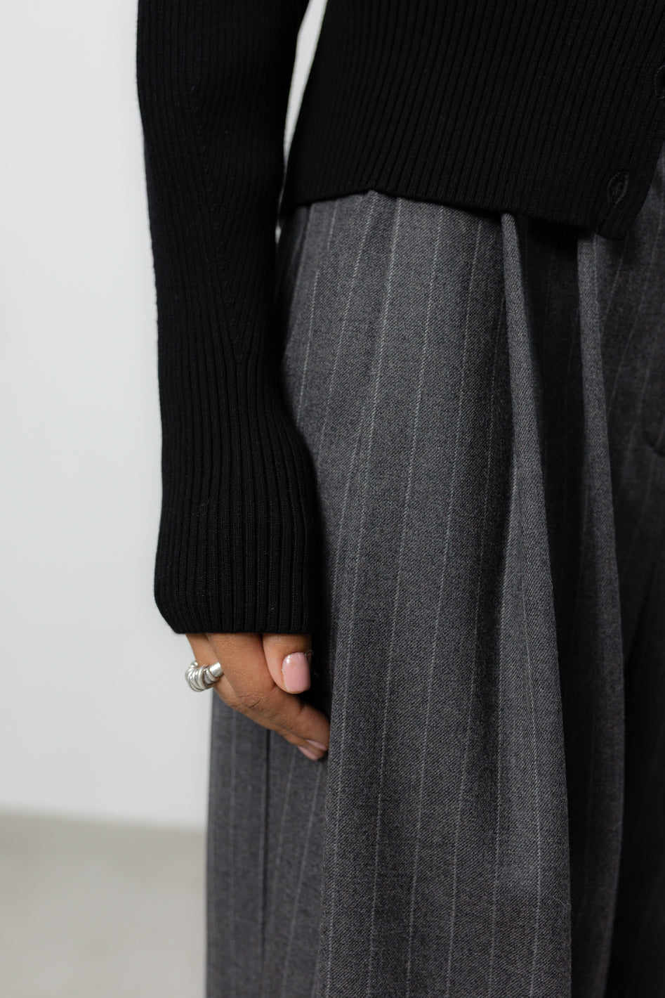 Spodnie Sage Grey Stripes Wool Petite