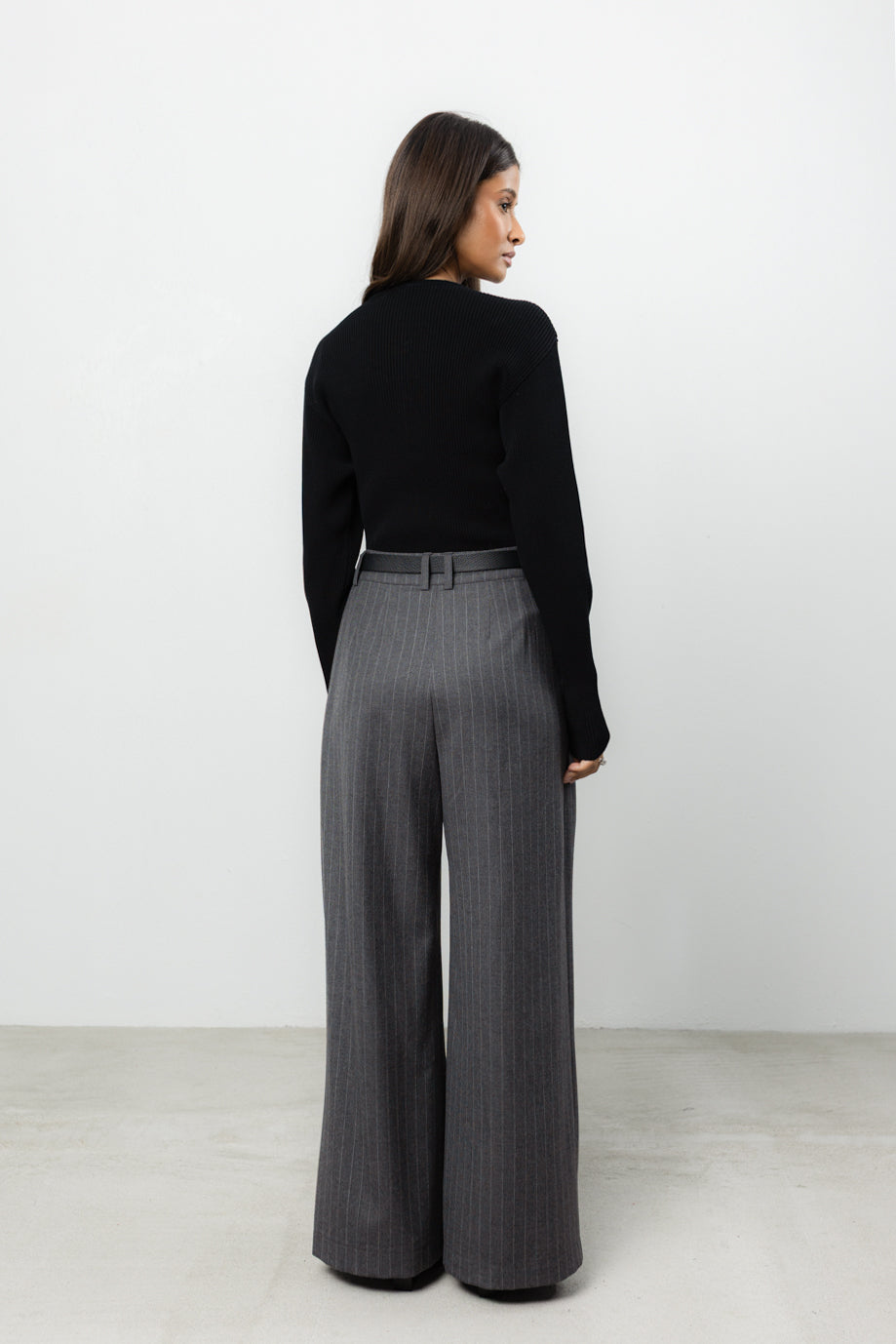 Spodnie Sage Grey Stripes Wool Petite
