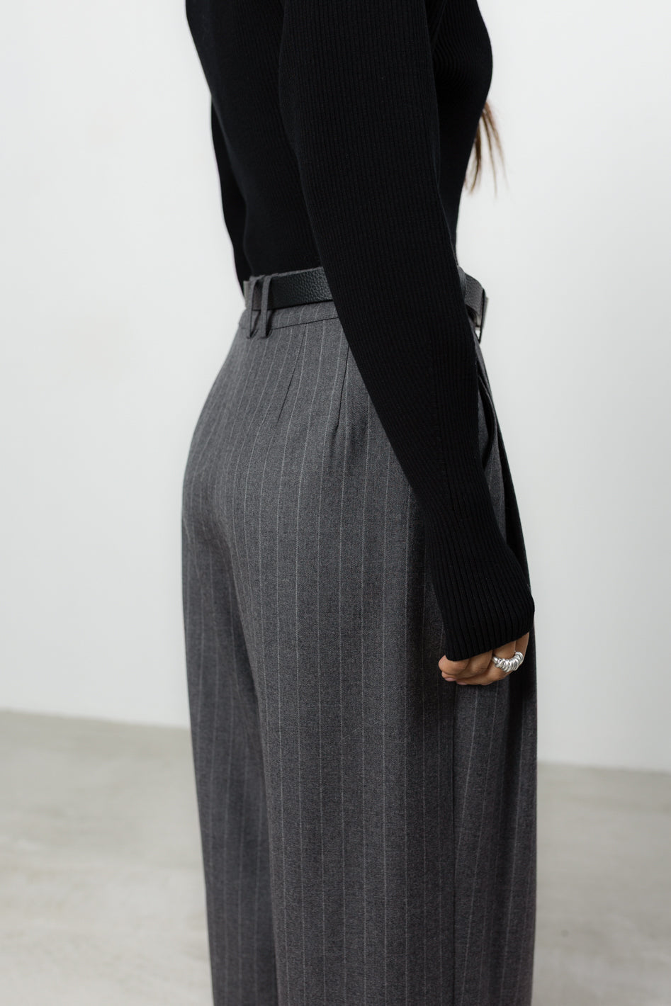 Spodnie Sage Grey Stripes Wool Petite