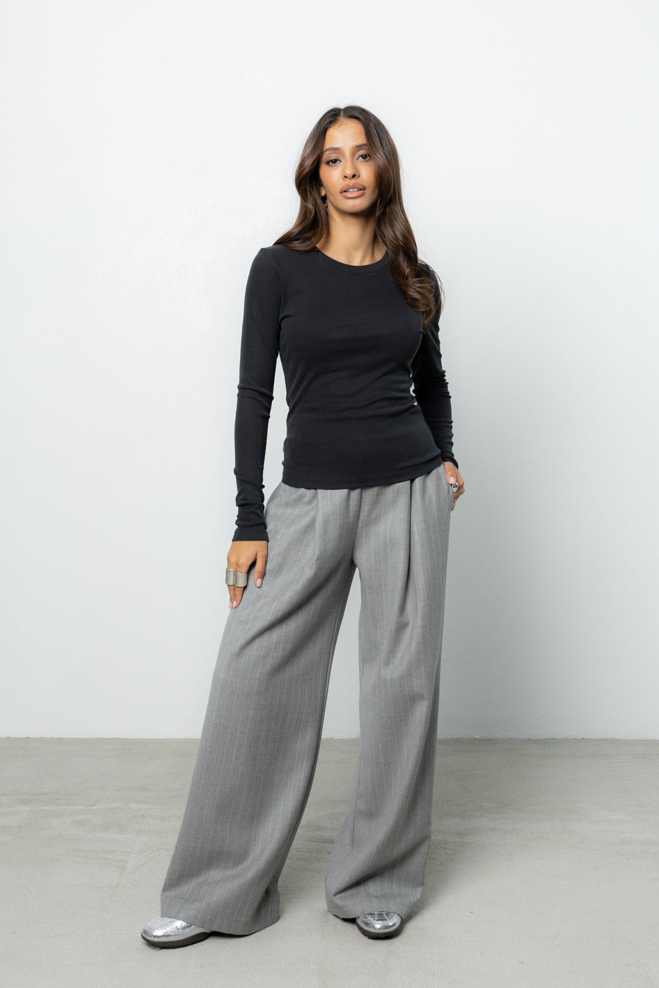 Spodnie Dilas Grey Stripes Wool Petite