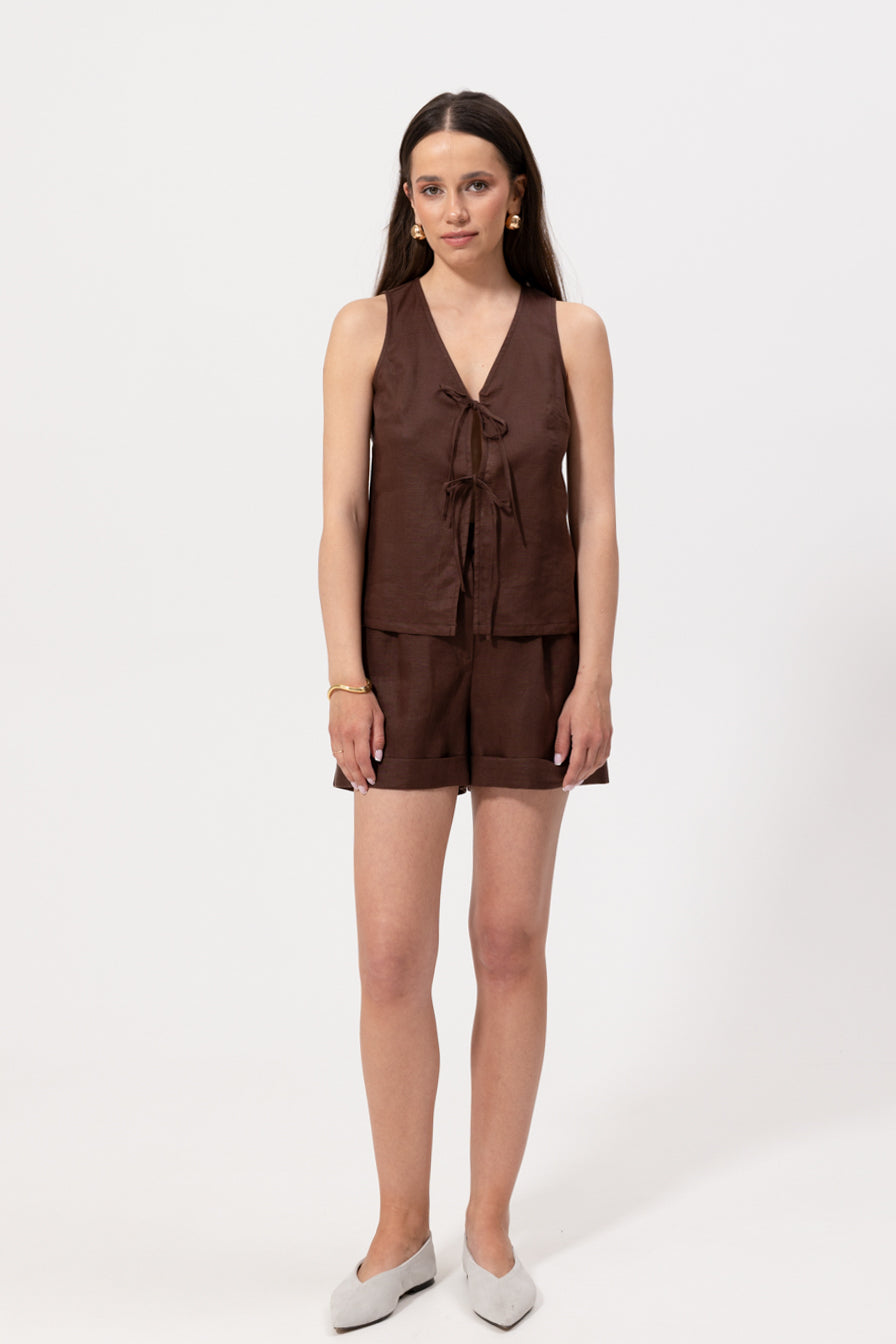 Kamizelka Pola Chocolate Linen Petite