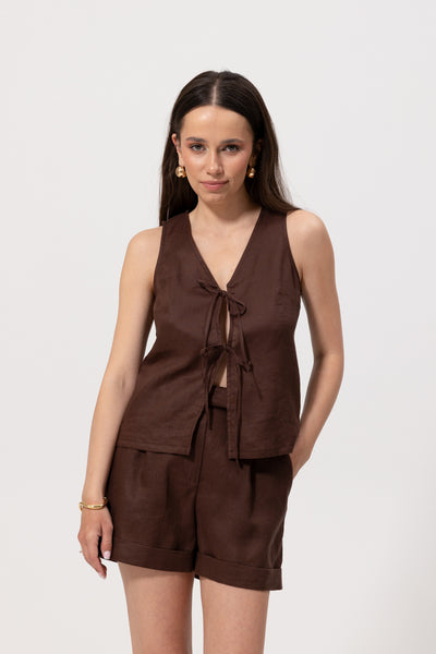 Kamizelka Pola Chocolate Linen Petite