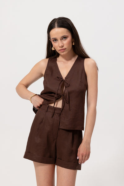 Kamizelka Pola Chocolate Linen Petite