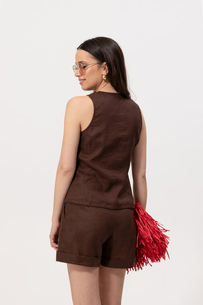 Kamizelka Pola Chocolate Linen Petite