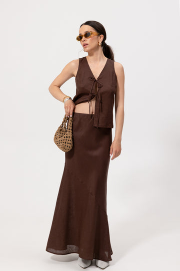 Kamizelka Pola Chocolate Linen Petite