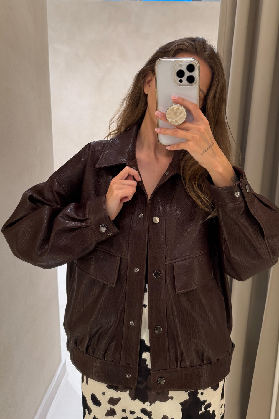 PREORDER Kurtka Loara Leather Brown Petite PREMIUM LIMITED