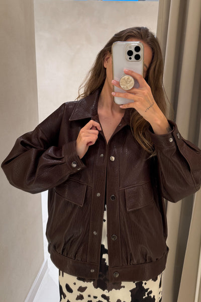 PREORDER Kurtka Loara Leather Brown Petite PREMIUM LIMITED