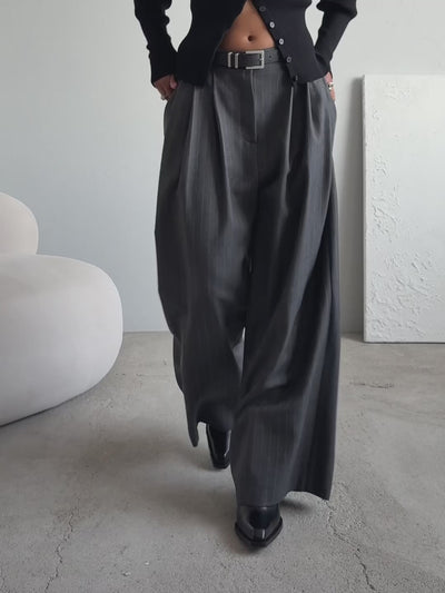 Spodnie Sage Grey Stripes Wool Petite